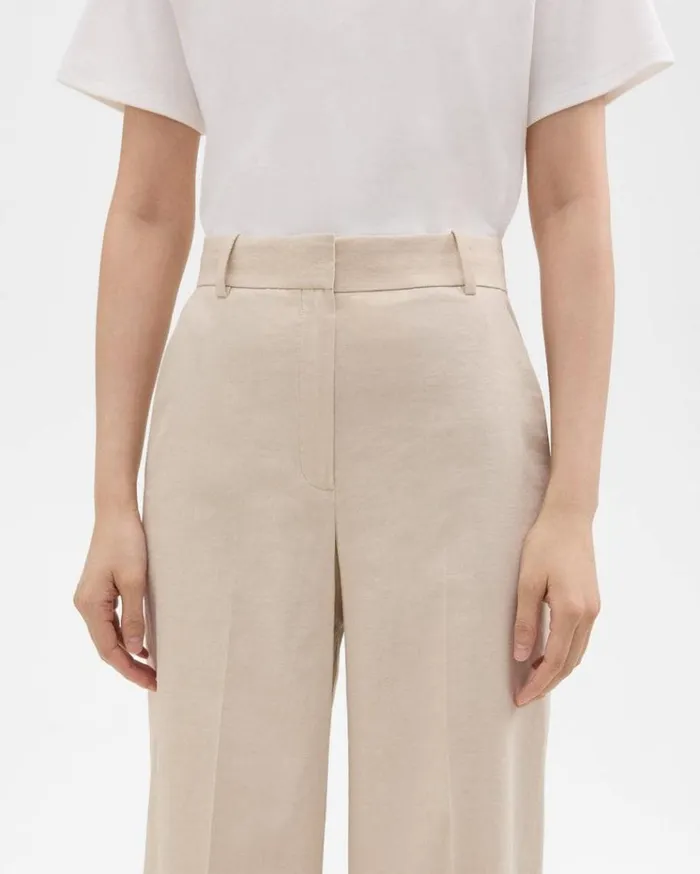 Theory HighWaist WideLeg Pant In Good Linen Straw Women Pants