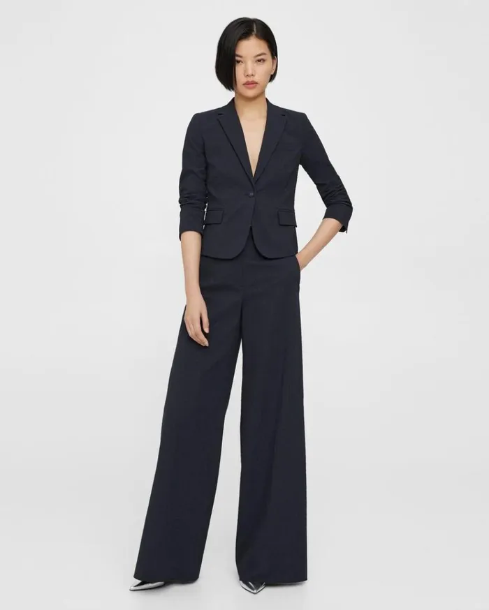 Theory HighWaist WideLeg Pant In Seersucker Navy Women Pants