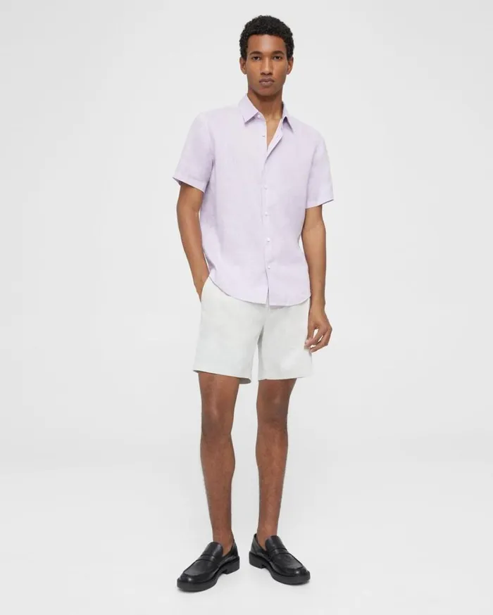 Theory Irving ShortSleeve Shirt In Relaxed Linen Misty Haze Men Shirts Theory Irving ShortSleeve Shirt In Relaxed Linen Misty Haze Men Shirts
