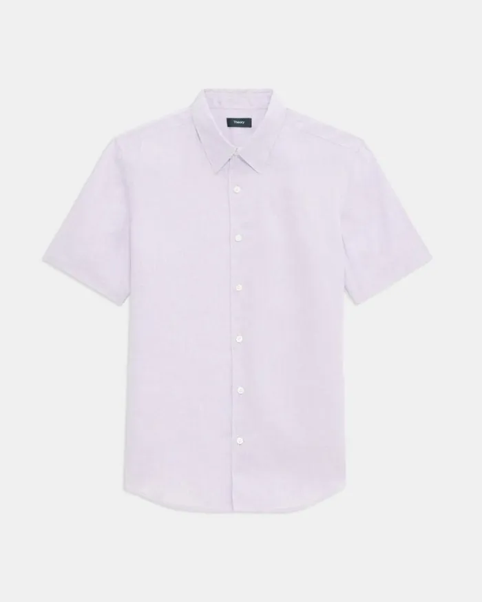 Theory Irving ShortSleeve Shirt In Relaxed Linen Misty Haze Men Shirts Theory Irving ShortSleeve Shirt In Relaxed Linen Misty Haze Men Shirts