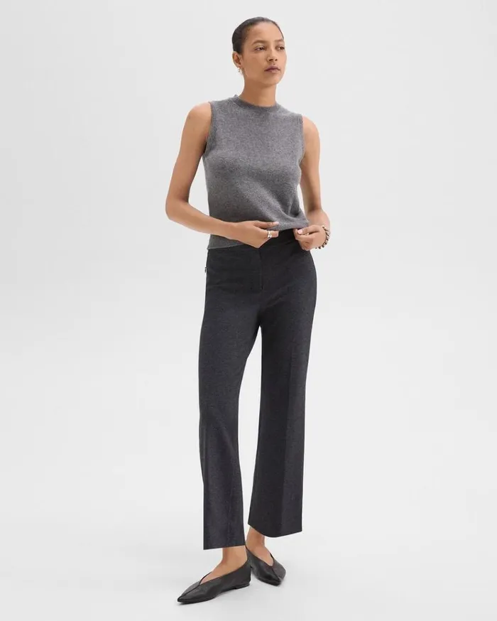 Theory Kick Pant In Herringbone Knit Charcoal Melange Women Pants