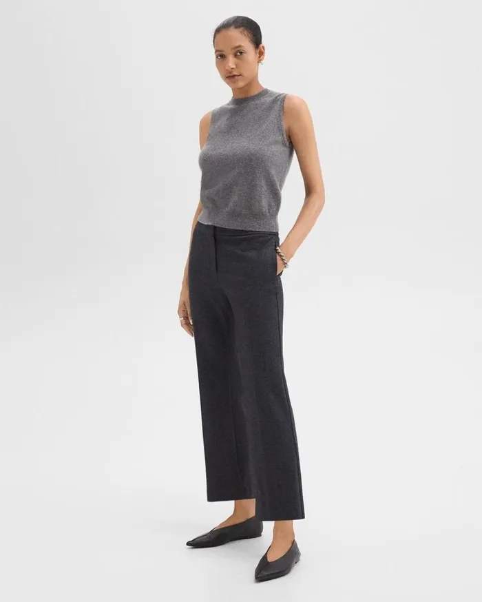 Theory Kick Pant In Herringbone Knit Charcoal Melange Women Pants Theory Kick Pant In Herringbone Knit Charcoal Melange Women Pants