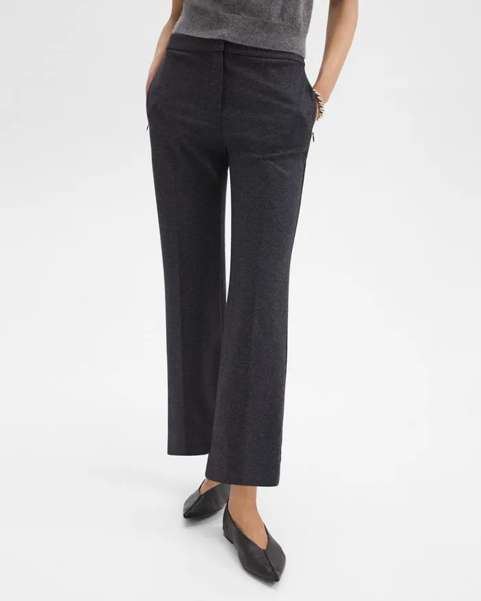Theory Kick Pant In Herringbone Knit Charcoal Melange Women Pants Theory Kick Pant In Herringbone Knit Charcoal Melange Women Pants