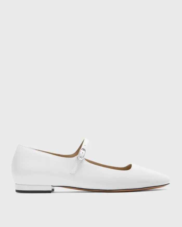 Theory Mary Jane Ballerina Flat In Leather White Women Shoes