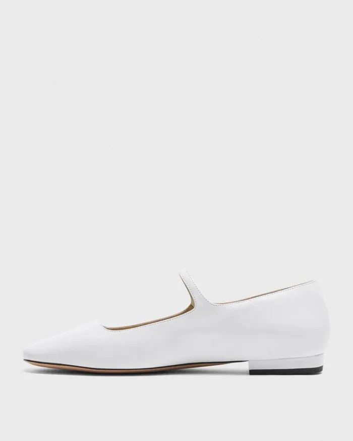 Theory Mary Jane Ballerina Flat In Leather White Women Shoes