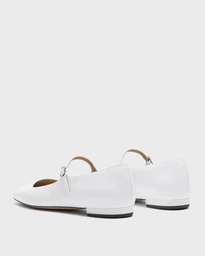 Theory Mary Jane Ballerina Flat In Leather White Women Shoes