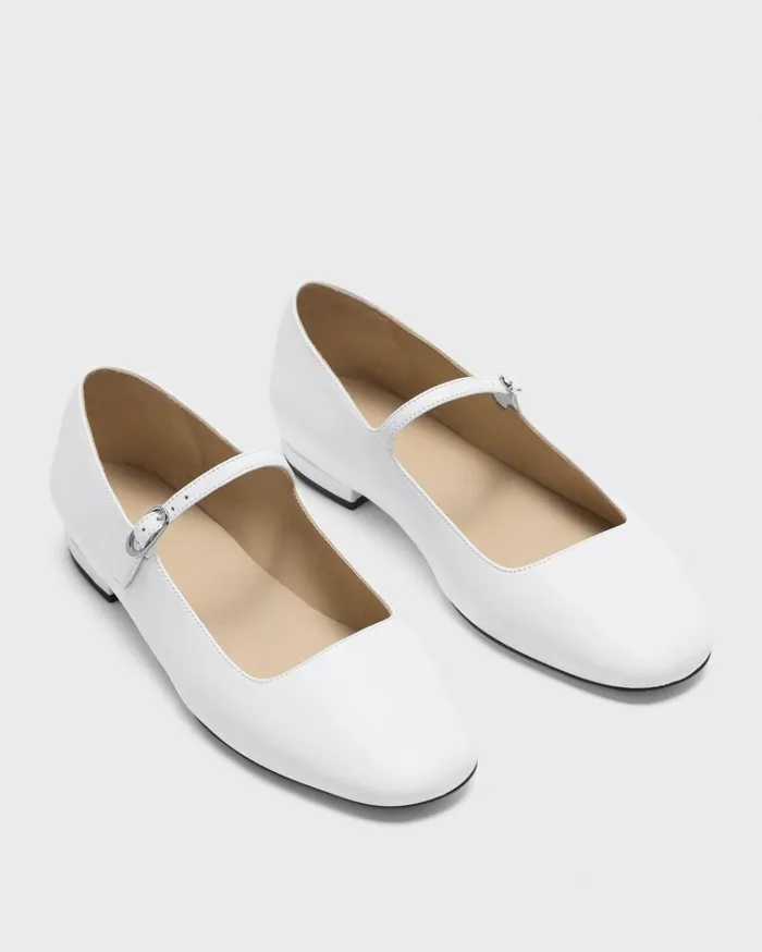 Theory Mary Jane Ballerina Flat In Leather White Women Shoes