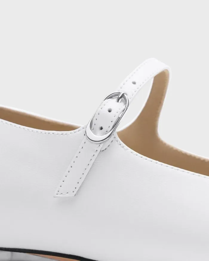 Theory Mary Jane Ballerina Flat In Leather White Women Shoes