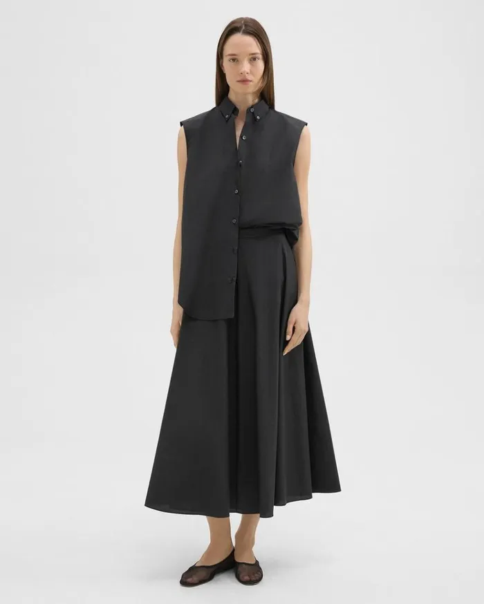 Theory Midi Circle Skirt In CottonBlend Black Women Skirts Theory Midi Circle Skirt In CottonBlend Black Women Skirts