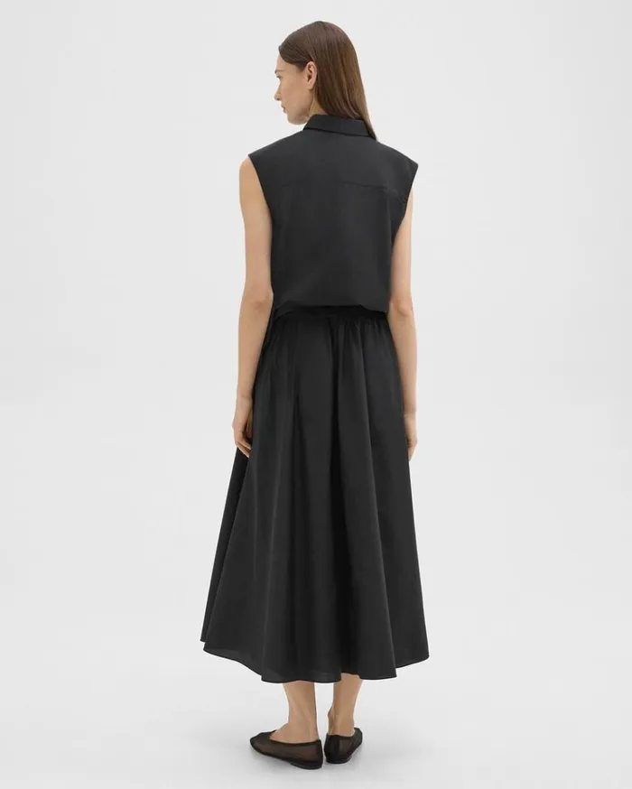 Theory Midi Circle Skirt In CottonBlend Black Women Skirts Theory Midi Circle Skirt In CottonBlend Black Women Skirts