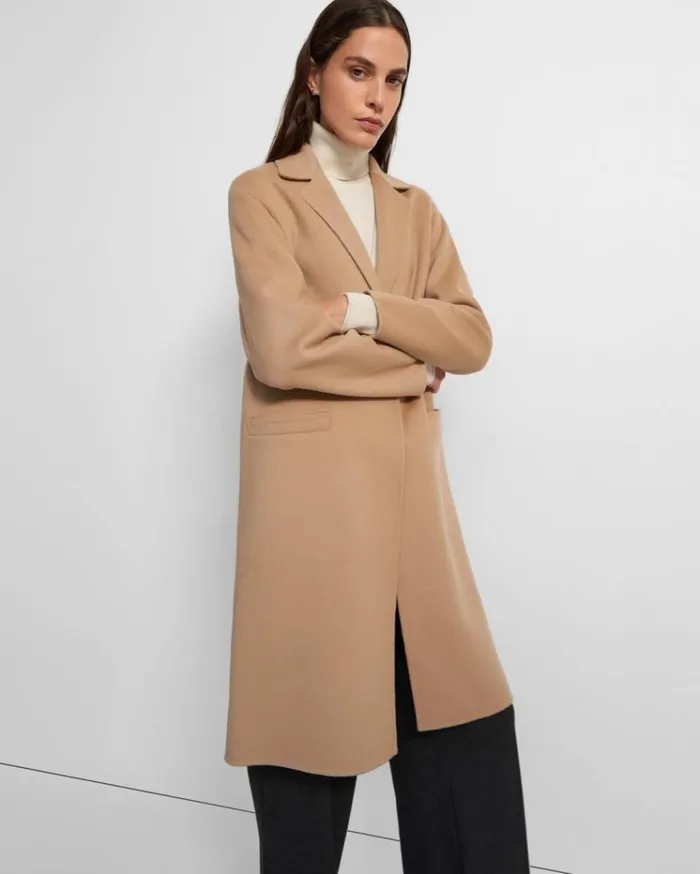 Theory Overcoat In DoubleFace WoolCashmere Palomino Women Outerwear