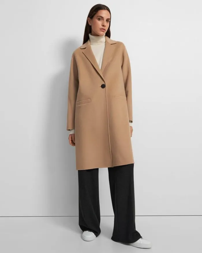 Theory Overcoat In DoubleFace WoolCashmere Palomino Women Outerwear