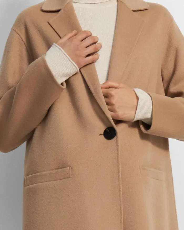 Theory Overcoat In DoubleFace WoolCashmere Palomino Women Outerwear