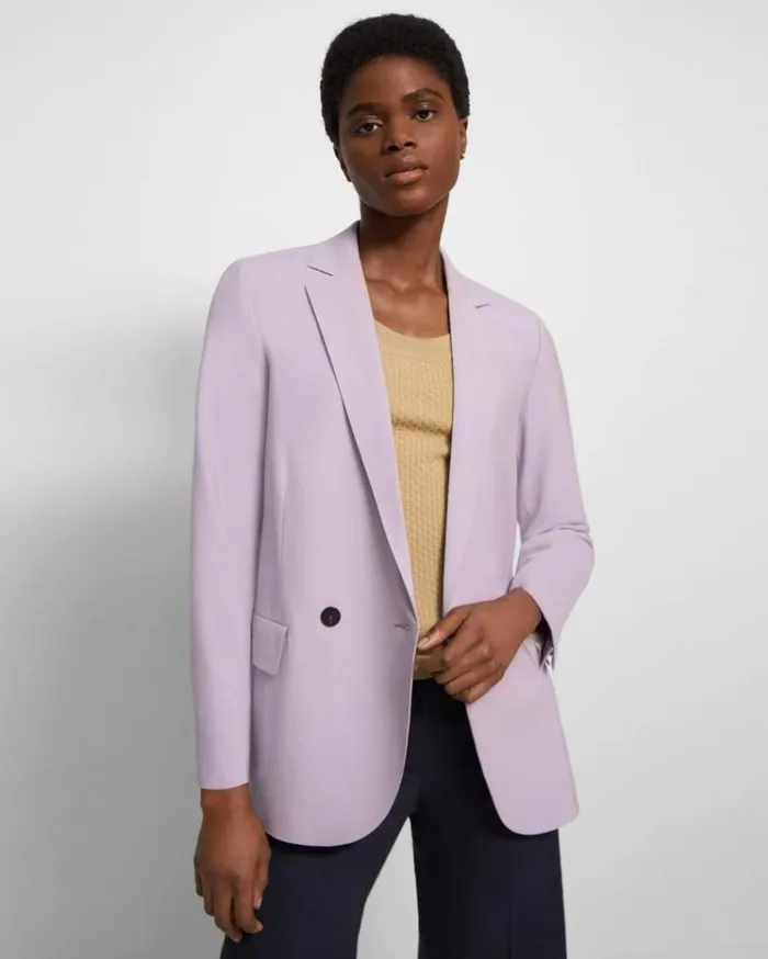 Theory Oversized Boy Blazer In Good Wool Wisteria Women Suits