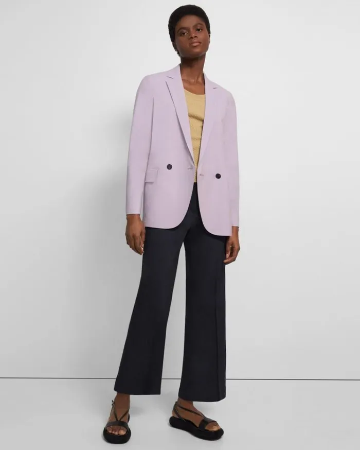 Theory Oversized Boy Blazer In Good Wool Wisteria Women Suits