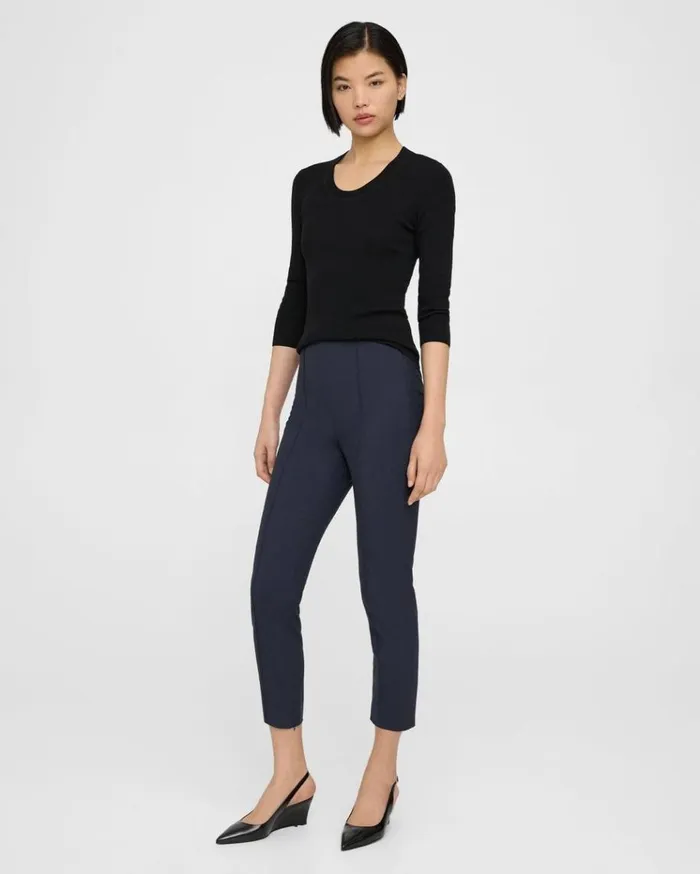 Theory Pintucked Slim Pant In Good Wool Nocturne Navy Women Pants