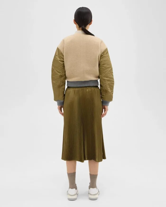 Theory Pleated Crinkle Twill Skirt Olive Women Skirts
