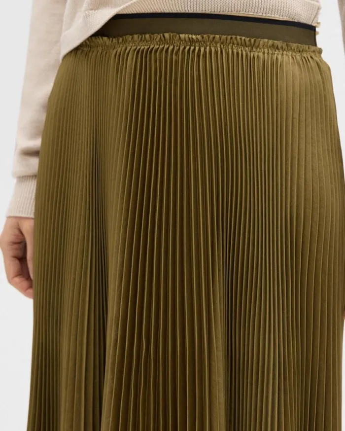 Theory Pleated Crinkle Twill Skirt Olive Women Skirts