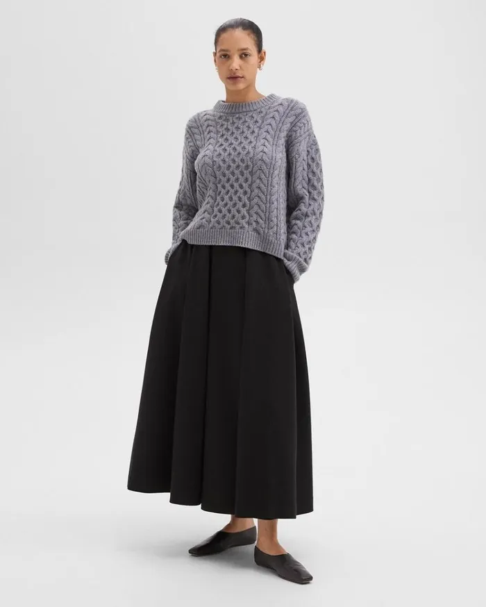 Theory Pleated Midi Skirt In Double Weave Black Women Skirts