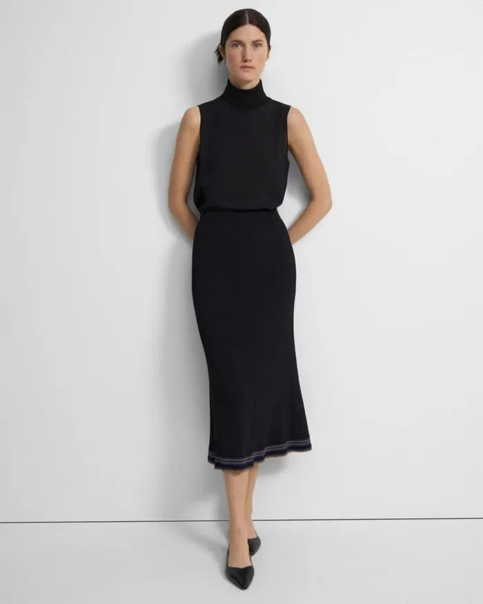 Theory PullOn Midi Skirt In Rib Knit Black Multi Women Skirts
