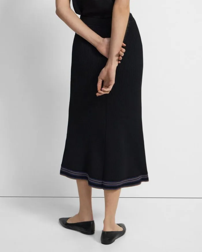 Theory PullOn Midi Skirt In Rib Knit Black Multi Women Skirts Theory PullOn Midi Skirt In Rib Knit Black Multi Women Skirts