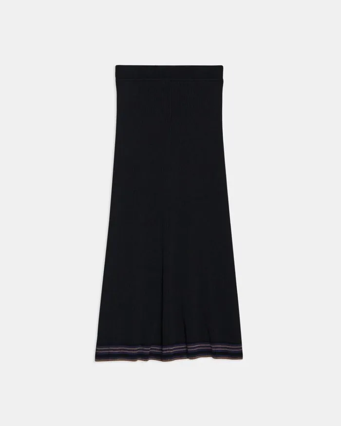 Theory PullOn Midi Skirt In Rib Knit Black Multi Women Skirts Theory PullOn Midi Skirt In Rib Knit Black Multi Women Skirts