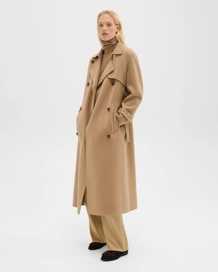 Theory Relaxed Trench Coat In DoubleFace WoolCashmere New Camel Women Outerwear Theory Relaxed Trench Coat In DoubleFace WoolCashmere New Camel Women Outerwear