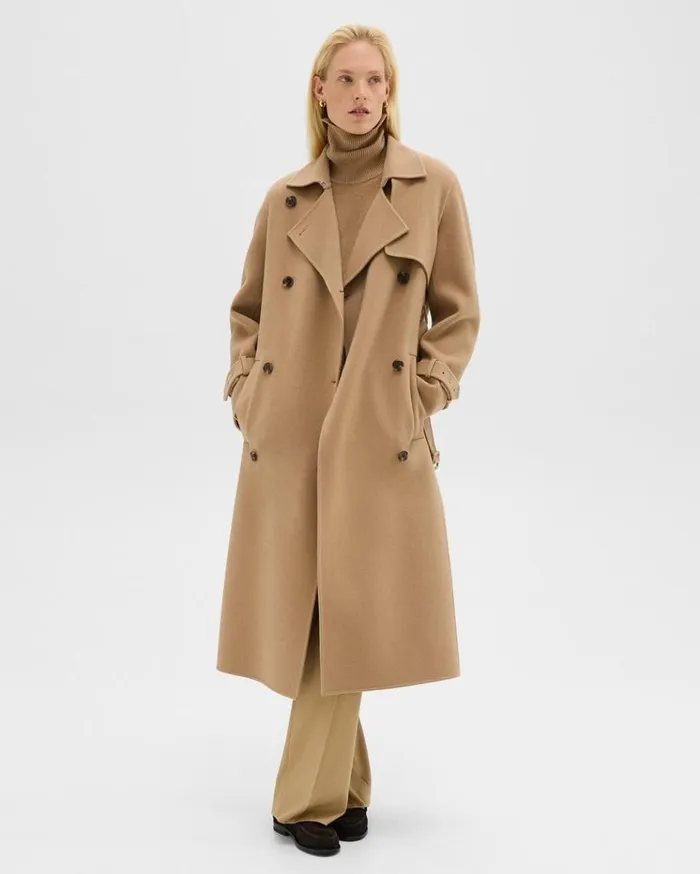 Theory Relaxed Trench Coat In DoubleFace WoolCashmere New Camel Women Outerwear