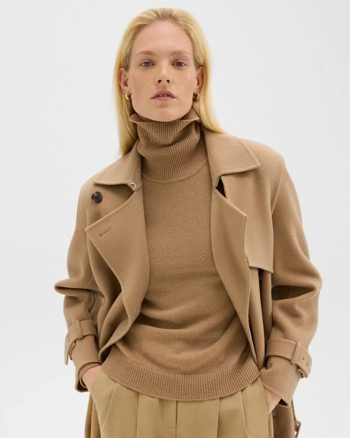 Theory Relaxed Trench Coat In DoubleFace WoolCashmere New Camel Women Outerwear