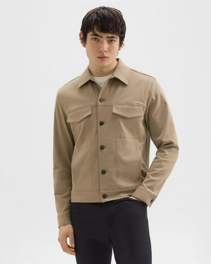 Theory River Trucker Jacket In Neoteric Twill Bark Men Blazers Jackets