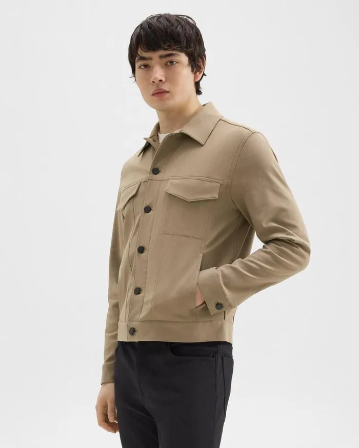 Theory River Trucker Jacket In Neoteric Twill Bark Men Blazers Jackets Theory River Trucker Jacket In Neoteric Twill Bark Men Blazers Jackets