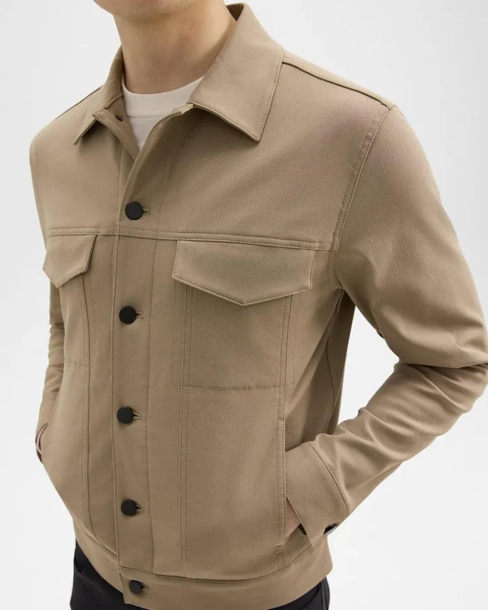 Theory River Trucker Jacket In Neoteric Twill Bark Men Blazers Jackets Theory River Trucker Jacket In Neoteric Twill Bark Men Blazers Jackets