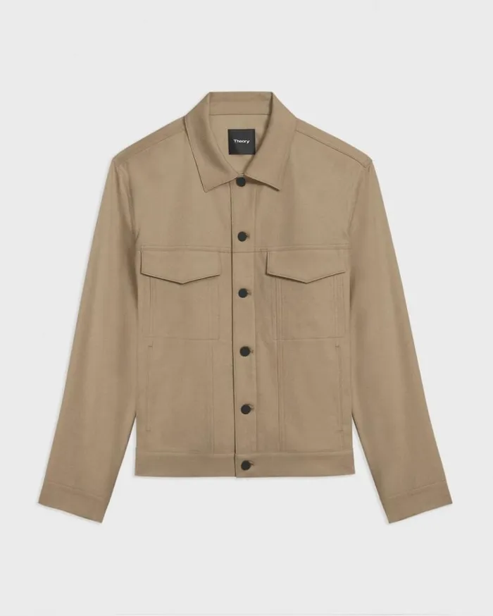 Theory River Trucker Jacket In Neoteric Twill Bark Men Blazers Jackets Theory River Trucker Jacket In Neoteric Twill Bark Men Blazers Jackets