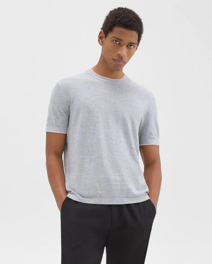 Theory Sarior Tee In CottonLinen Grey Heather Men Sweaters Cardigans
