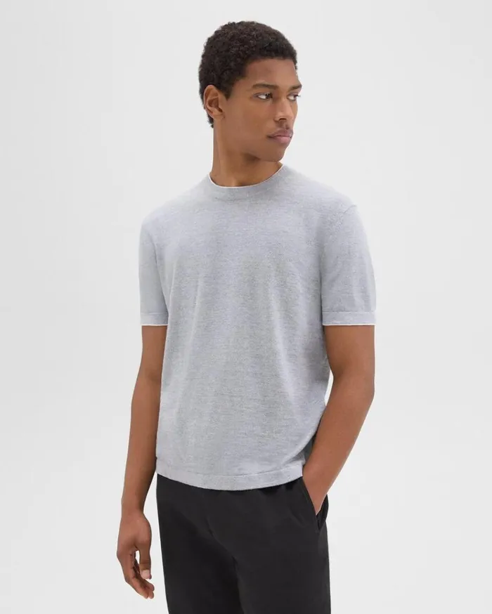 Theory Sarior Tee In CottonLinen Grey Heather Men Sweaters Cardigans
