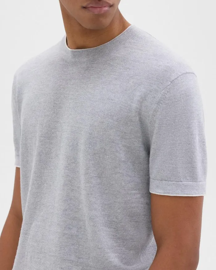 Theory Sarior Tee In CottonLinen Grey Heather Men Sweaters Cardigans