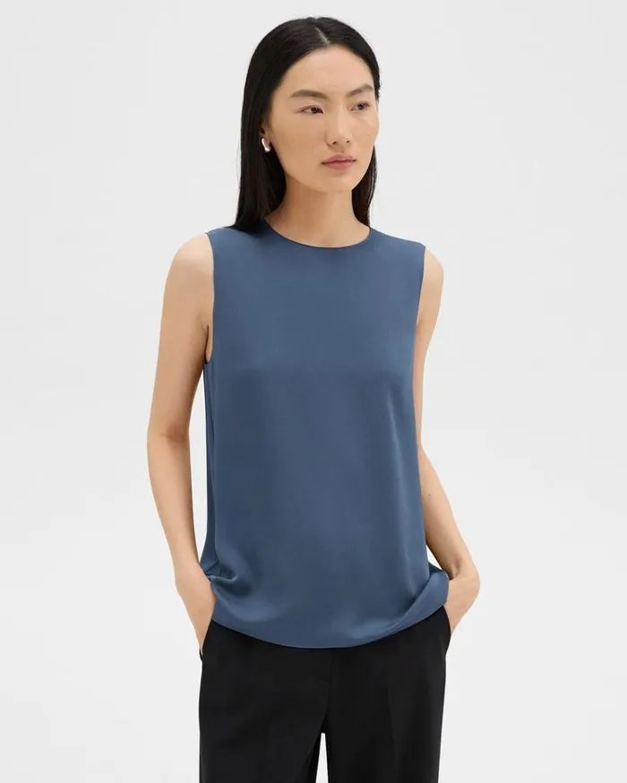 Theory Shell Top In Silk Georgette Ash Blue Women Tops