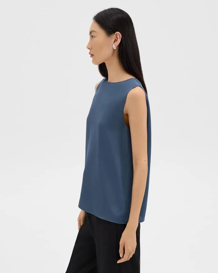 Theory Shell Top In Silk Georgette Ash Blue Women Tops