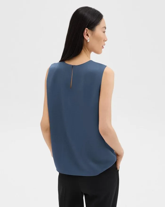 Theory Shell Top In Silk Georgette Ash Blue Women Tops
