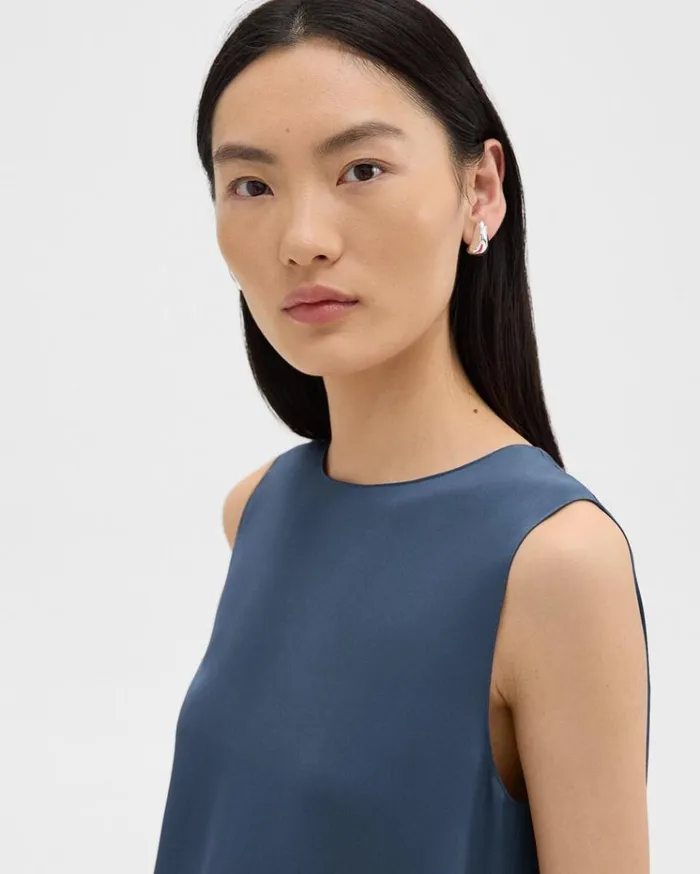 Theory Shell Top In Silk Georgette Ash Blue Women Tops