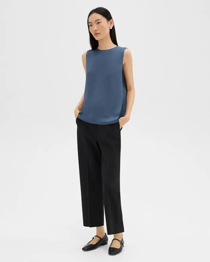 Theory Shell Top In Silk Georgette Ash Blue Women Tops