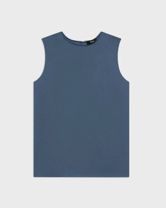 Theory Shell Top In Silk Georgette Ash Blue Women Tops