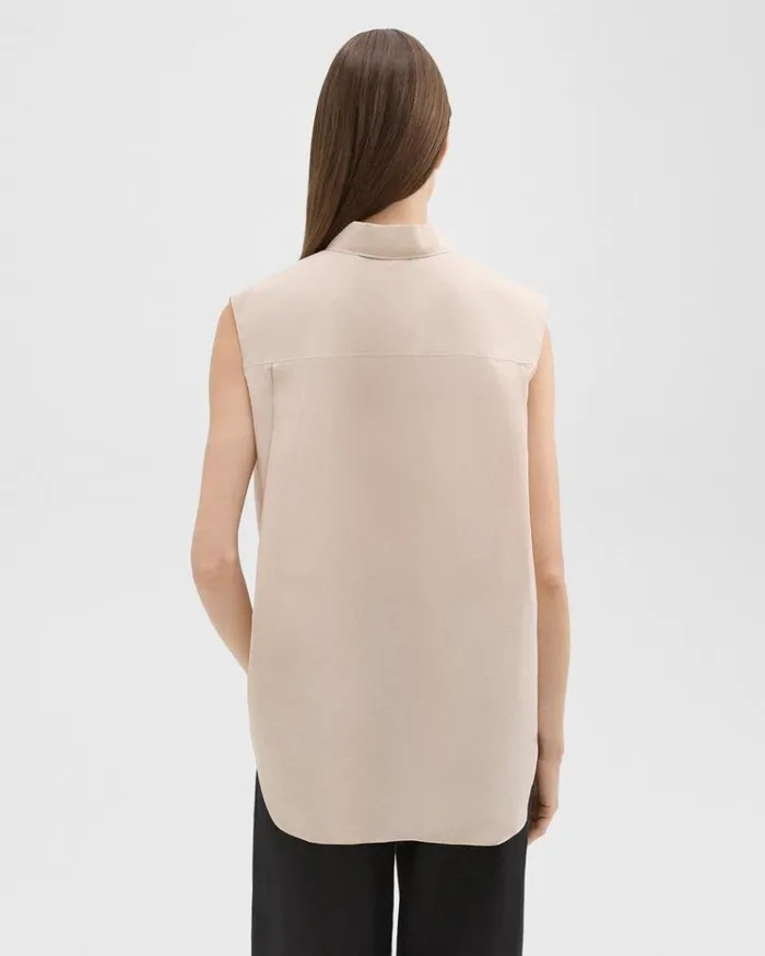 Theory Sleeveless Shirt In CottonBlend Soft Gold Women Tops Theory Sleeveless Shirt In CottonBlend Soft Gold Women Tops