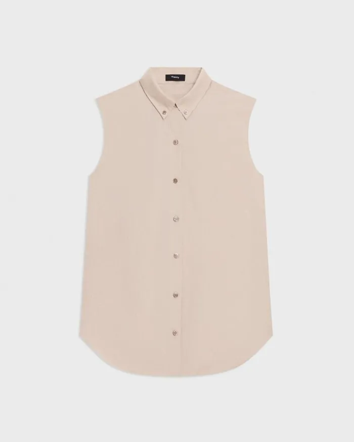 Theory Sleeveless Shirt In CottonBlend Soft Gold Women Tops Theory Sleeveless Shirt In CottonBlend Soft Gold Women Tops