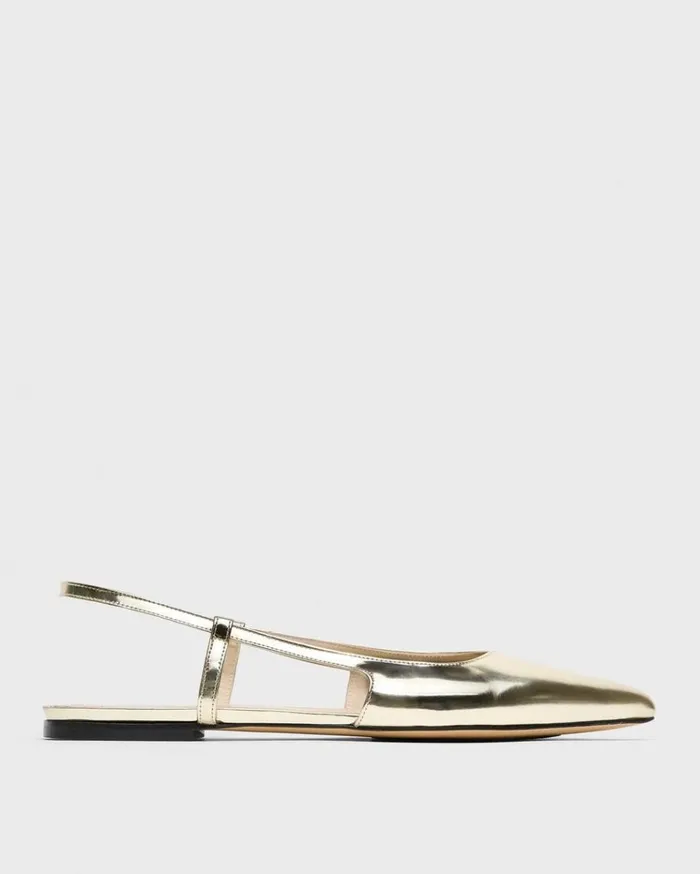 Theory Slingback Flat In Metallic Leather Light Gold Women Shoes