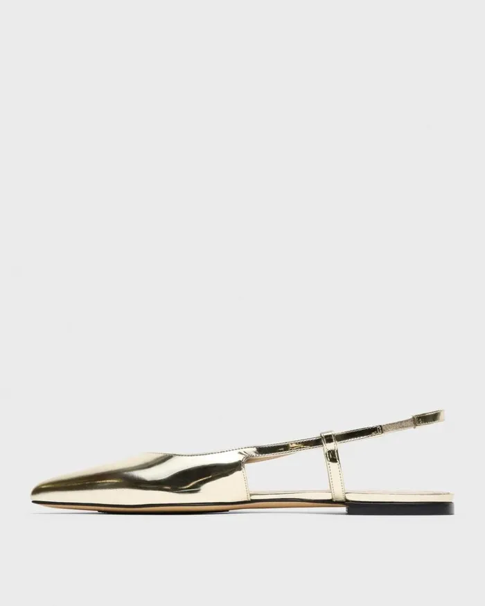 Theory Slingback Flat In Metallic Leather Light Gold Women Shoes