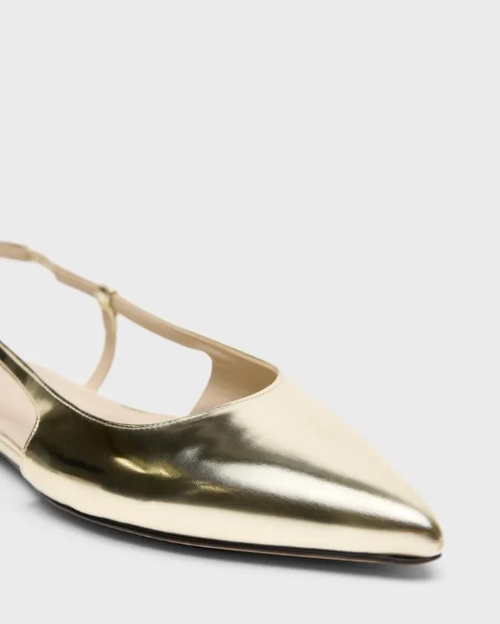 Theory Slingback Flat In Metallic Leather Light Gold Women Shoes