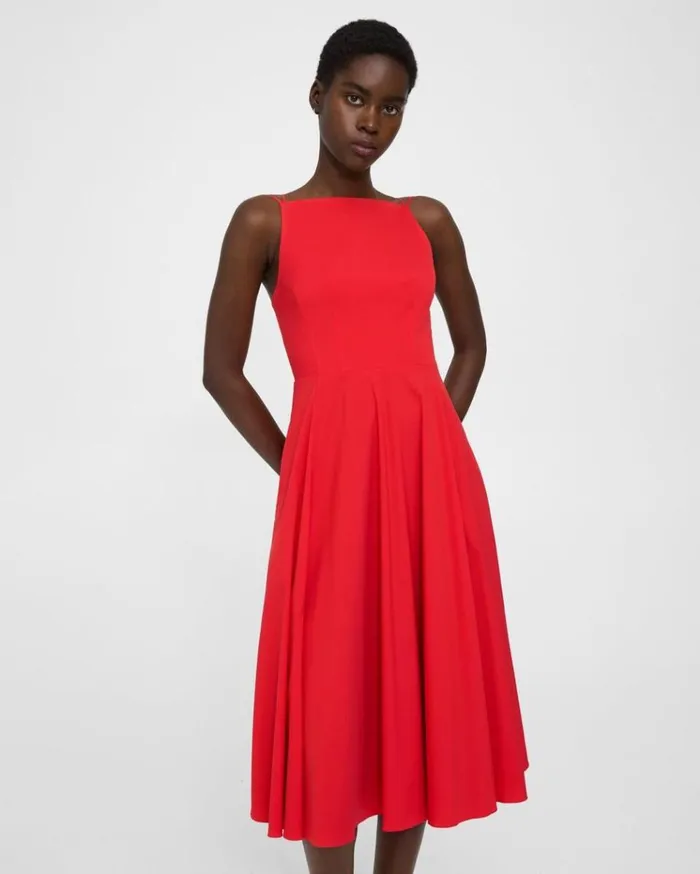 Theory Square Neck Dress In Good Cotton Grenadine Women Dresses