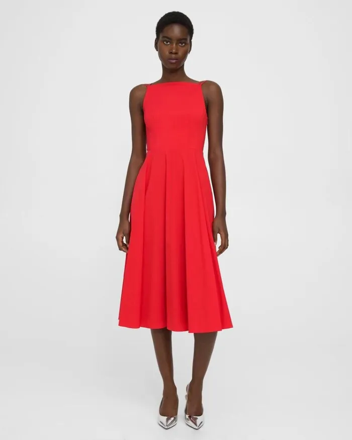 Theory Square Neck Dress In Good Cotton Grenadine Women Dresses