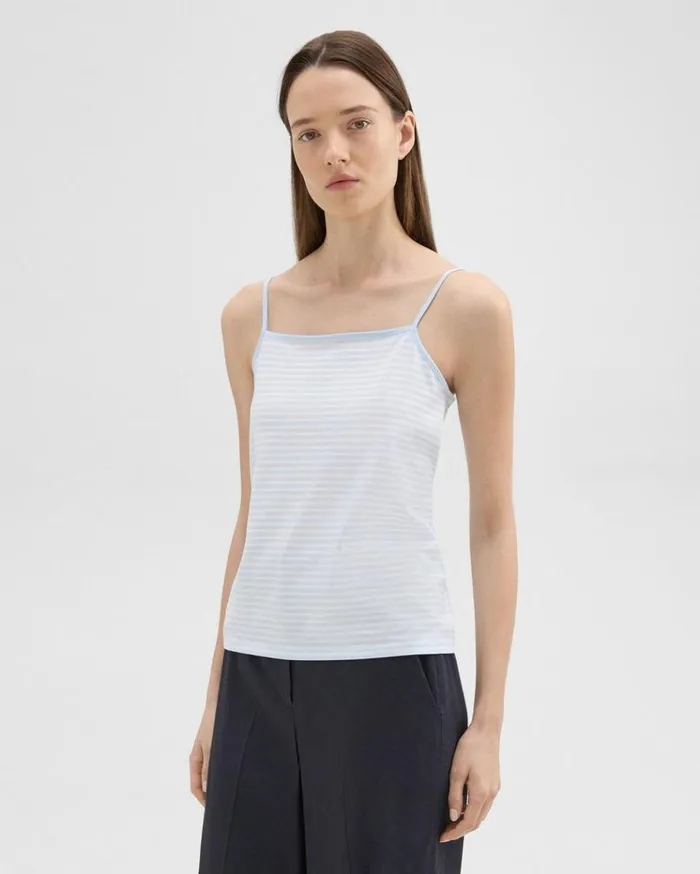Theory Square Neck Tank In Striped Pima Cotton Skylightwhite Women TShirts Tank Tops Theory Square Neck Tank In Striped Pima Cotton Skylightwhite Women TShirts Tank Tops